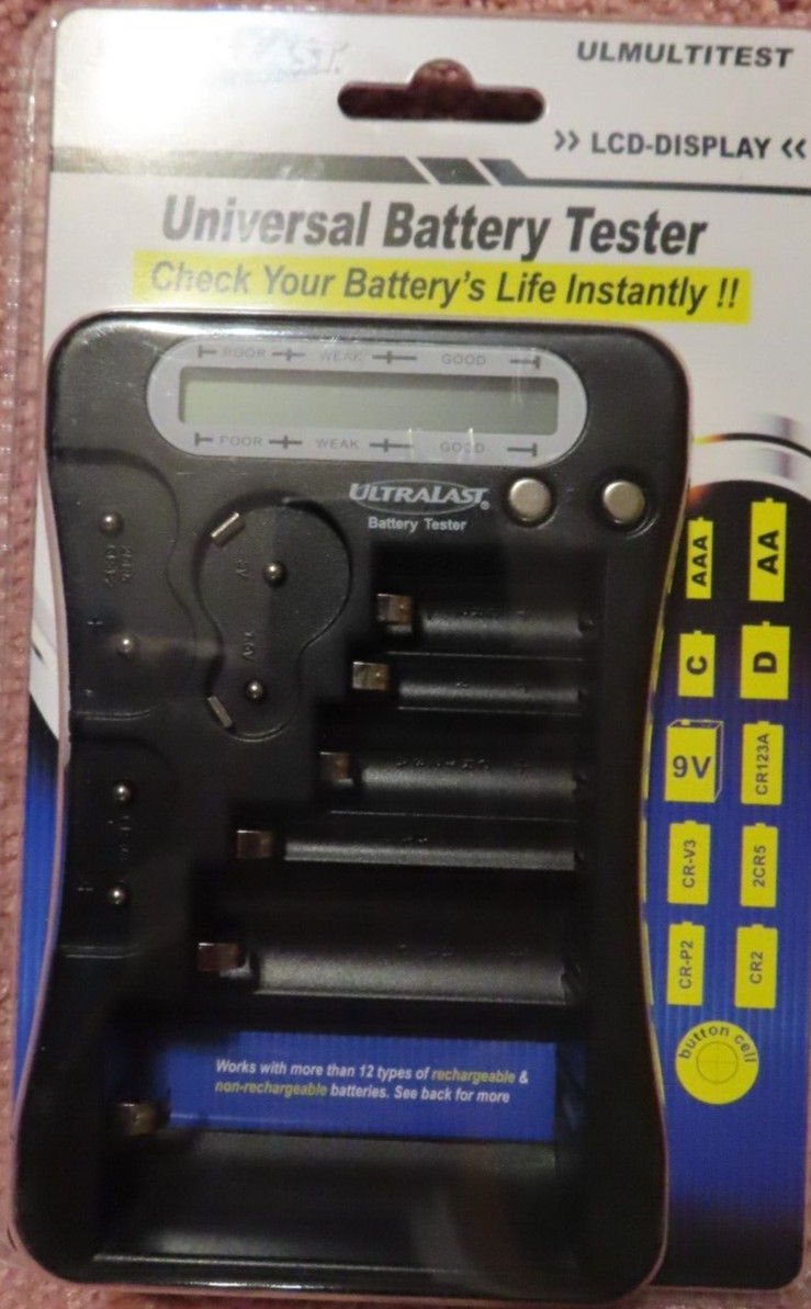 Ultralast Universal Battery Tester with LCD-Display button, AA, AAA, C, D, 9V