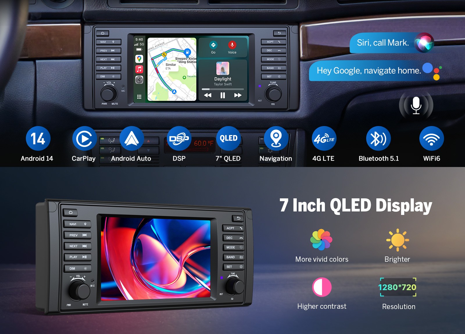 Eonon E39X7S 7″ Android 14 6+64GB 8Core Car GPS Radio Stereo CarPlay for BMW E39