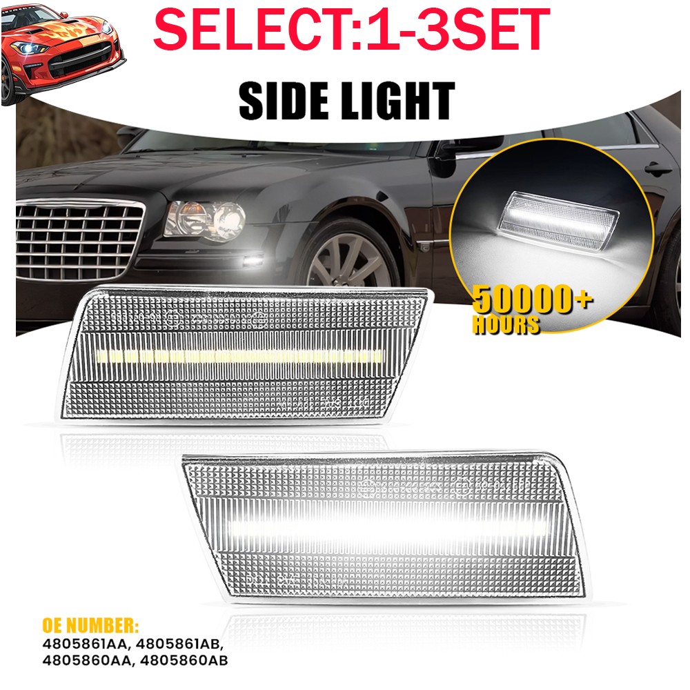 2-6X Clear White LED Side Marker Lights For 2005-09 2010 Chrysler 300 Front IP67