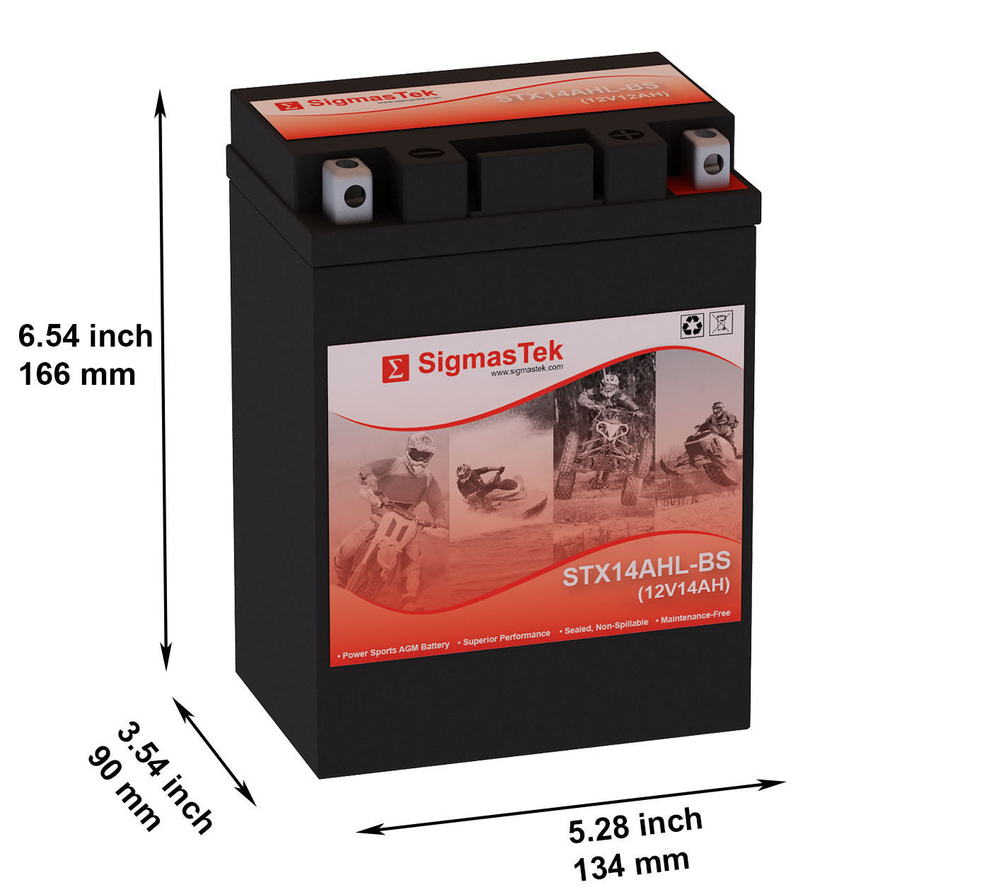 Maintenance Free Replacement Motorcycle Battery By SigmasTek for Deka ETX15L