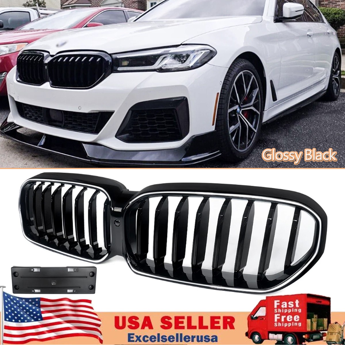 For 2021~2025 BMW 5Series G30 G31 LCI Front Bumper Kidney LED Light Grille Grill
