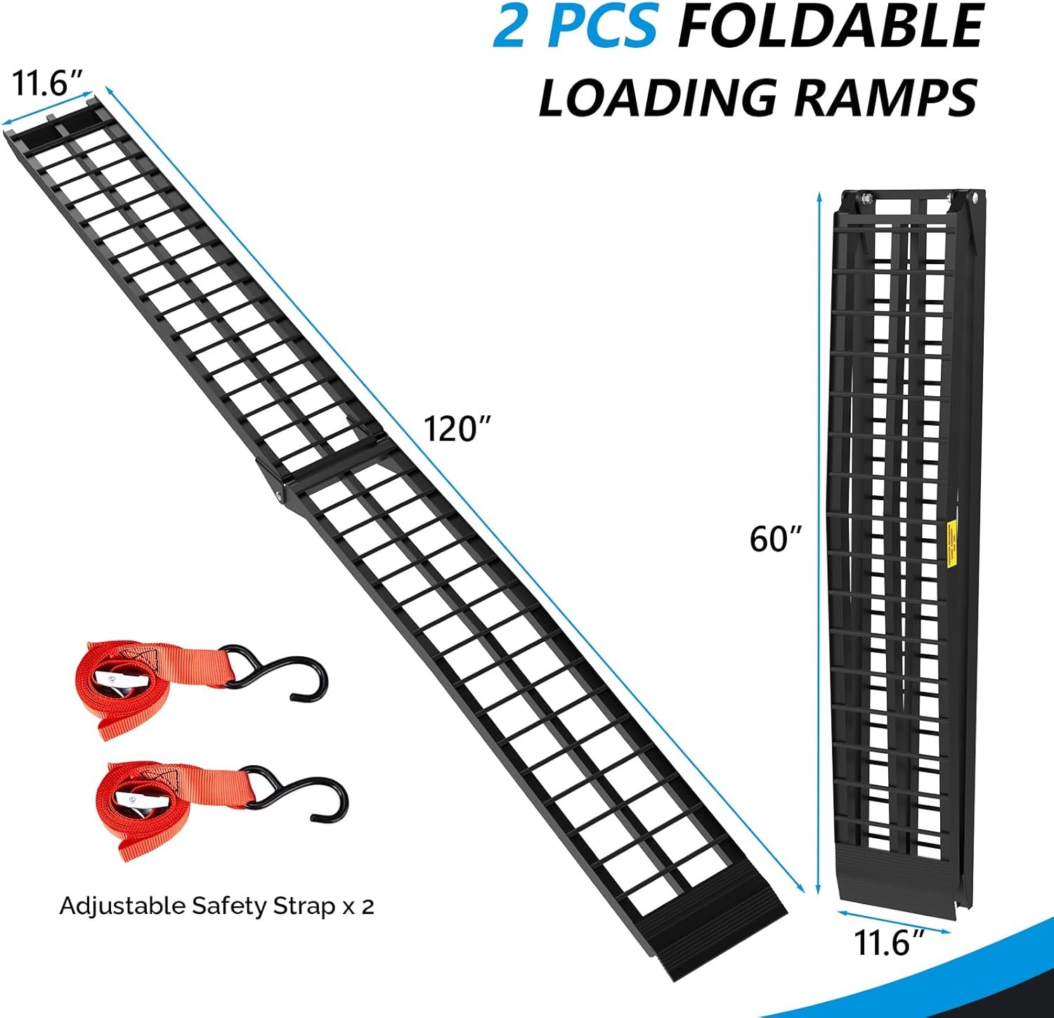1200lbs 10ft Aluminum Folding Ramps Set of 2 for ATV Pickup Truck Loading