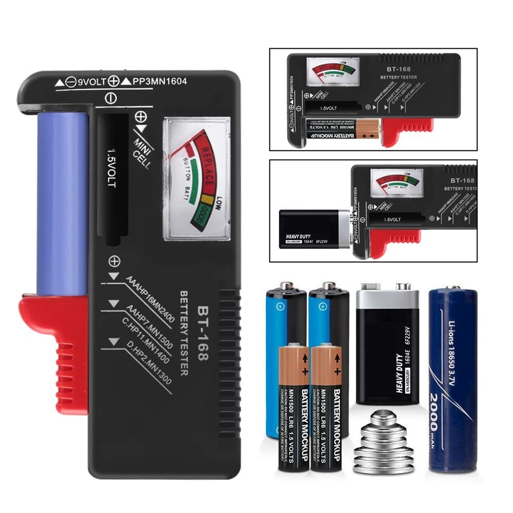 2Pcs Universal Battery Tester Checker for AA AAA C D 9V 1.5V Button Cell Batt…