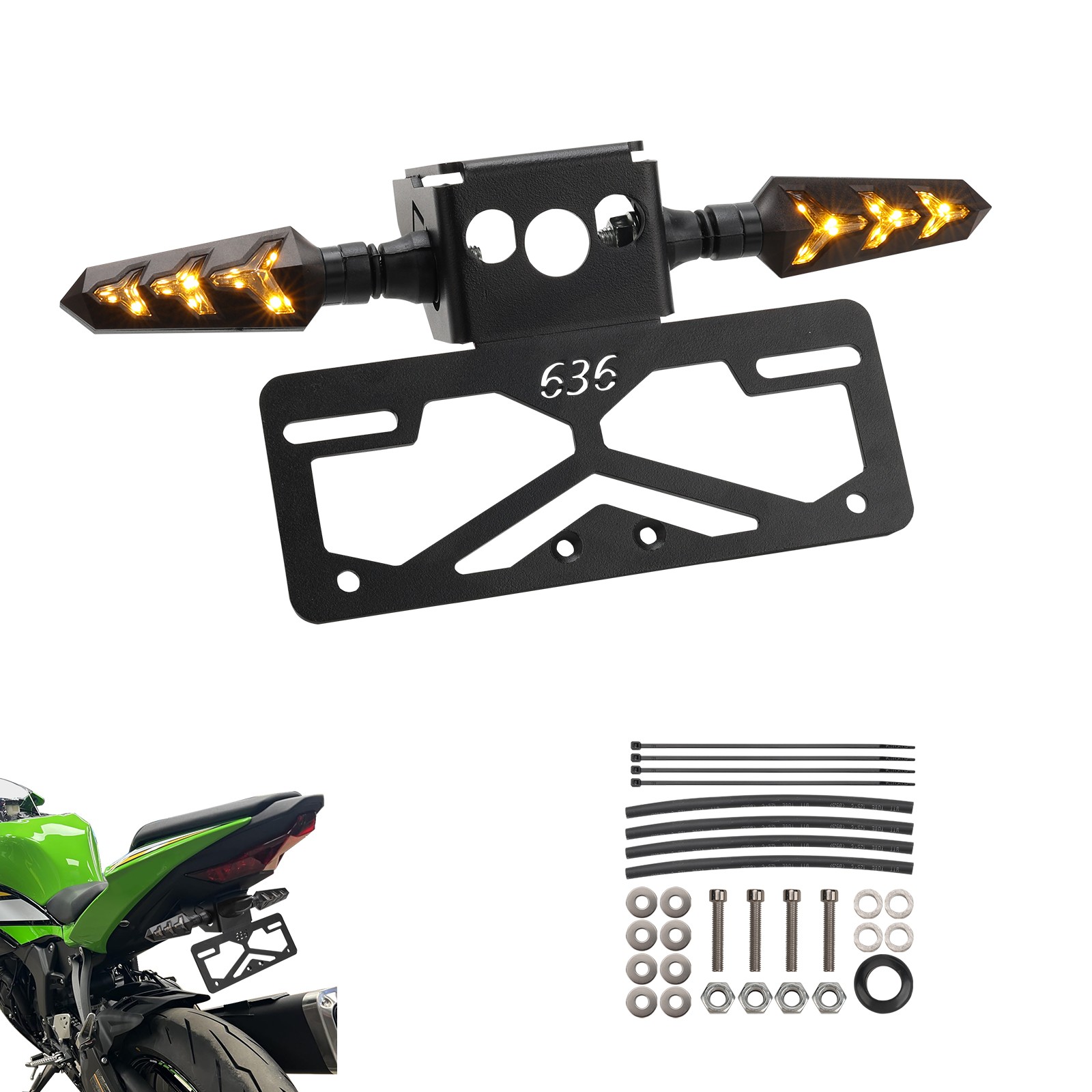 Fender Eliminator Kit Licence Plate Holder w/Turn Signal For Kawasaki Ninja ZX6R