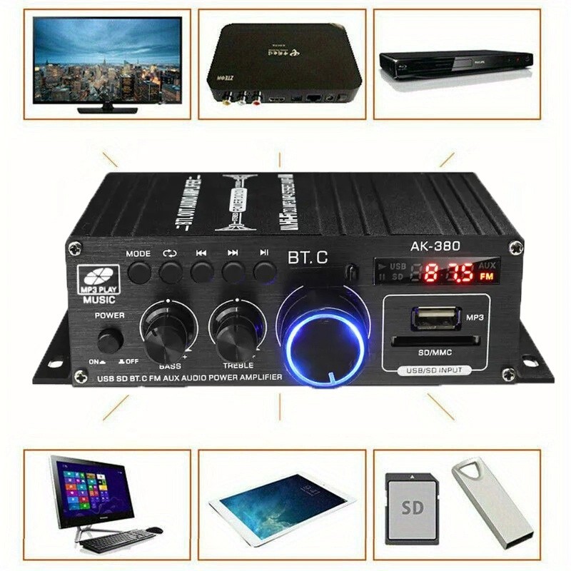 Bluetooth 5.0 Audio Power Amplifier 400W+400W 2.0 CH HiFi Stereo Amp Receiver