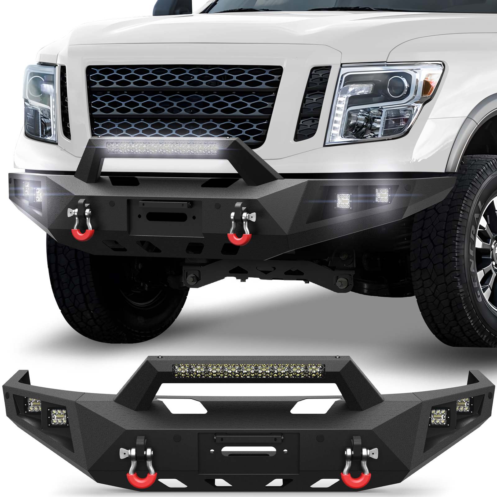 For Nissan Titan XD 2016-2025 Front Bumper With Winch Mount+Sensor Holes+Lights