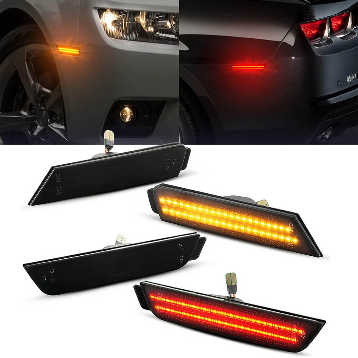Front Amber & Rear Red Lamps LED Side Marker Lights For Chevy Camaro 2010-2015