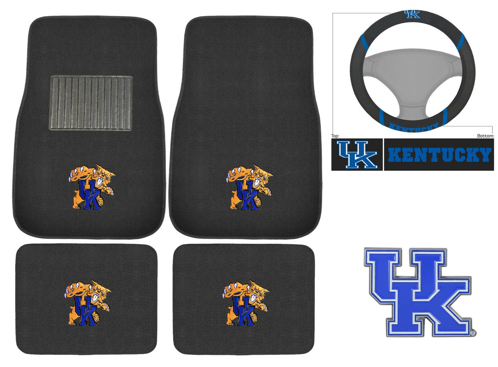 New 6pc NCAA Kentucky Wildcats Car Truck Floor Mats Steering Wheel Cover Emblem