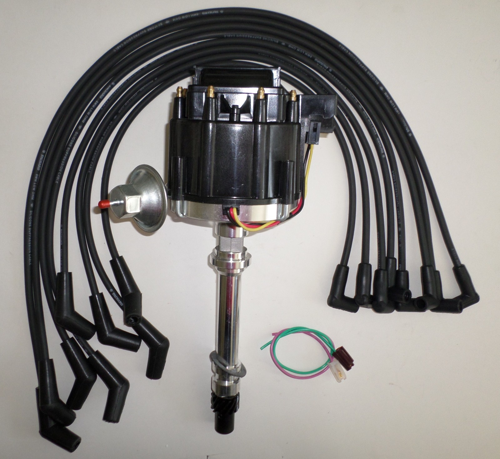 BBC CHEVY 396-427-454 BLACK HEI Distributor & SPARK PLUG WIRES 45 DEGREE BOOTS