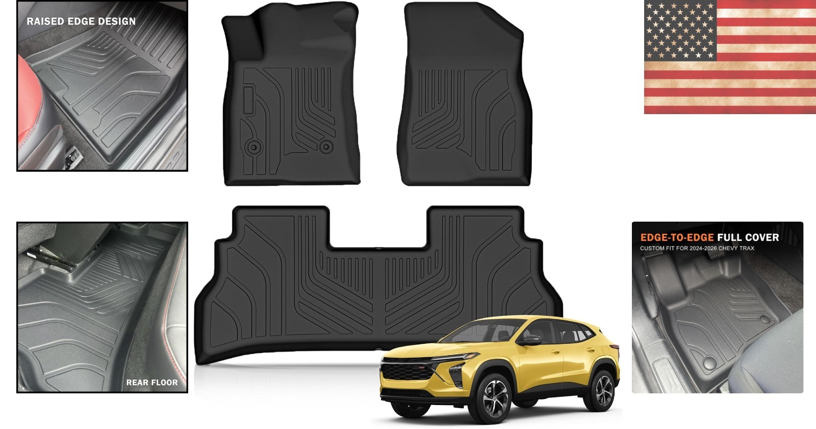 Odorless Front and Rear Floor Liners for 2024-2026 Chevy Trax – 3 Count Set