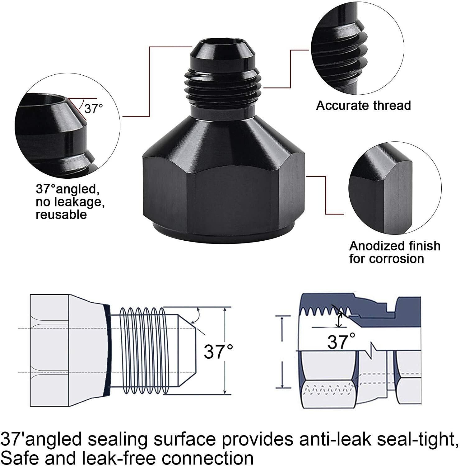 LokoCar 6AN Female to 4AN Male Flare Reducer Fitting Adapter Black 2PCS
