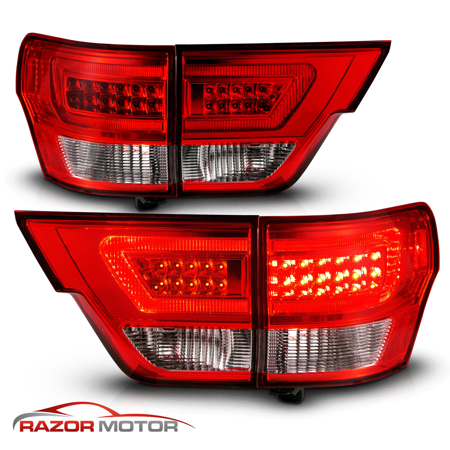 4PCS LED C Bar Tail Lights Pair For 2011-2013 Jeep Grand Cherokee Red Clear