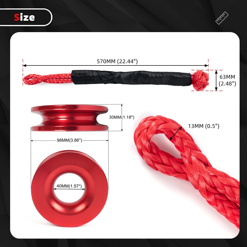 2x Heavy Duty Recovery Ring Snatch Block Pulley Soft Shackle Tow Winch Rope