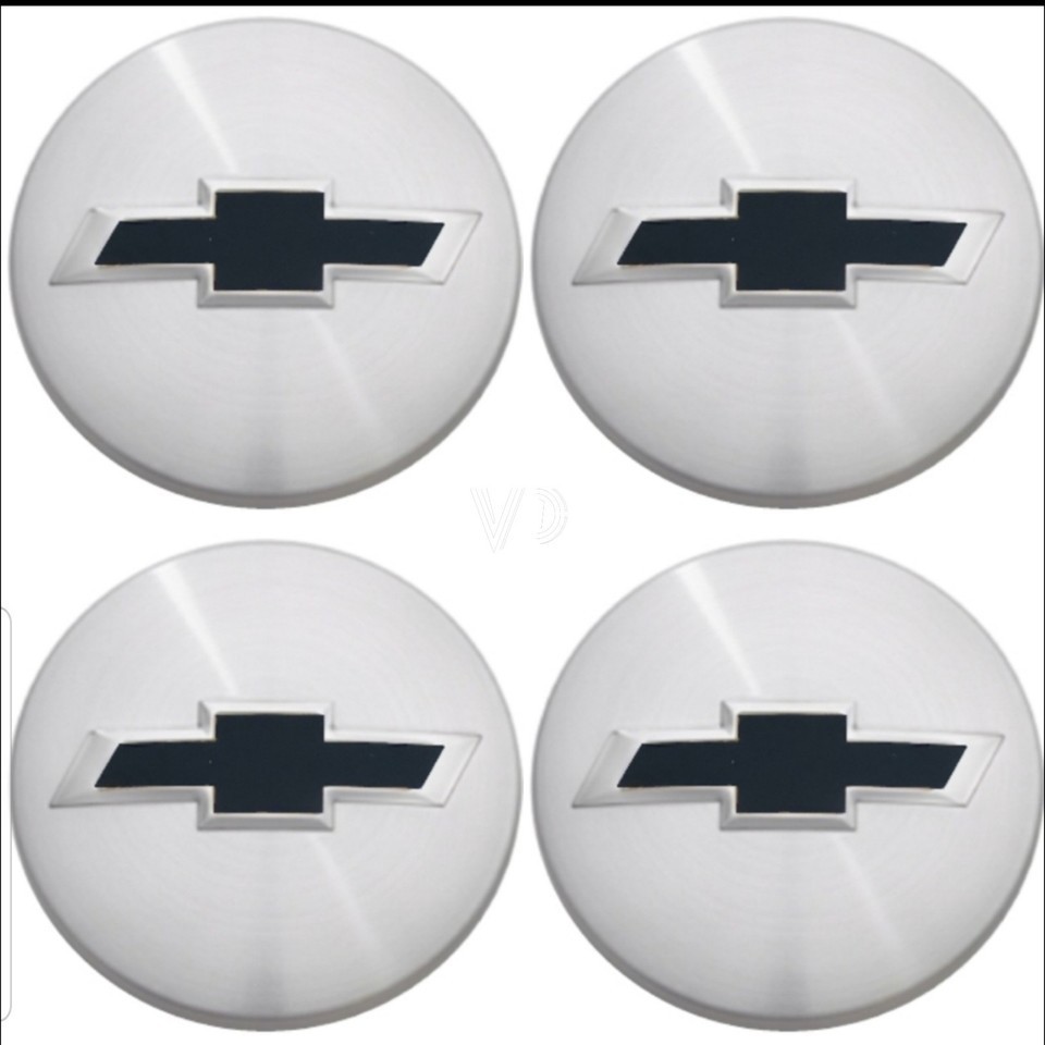 4Pcs of Chevrolet Center Caps 3.25” 83mm Brushed Silver Black Bowtie 22837060