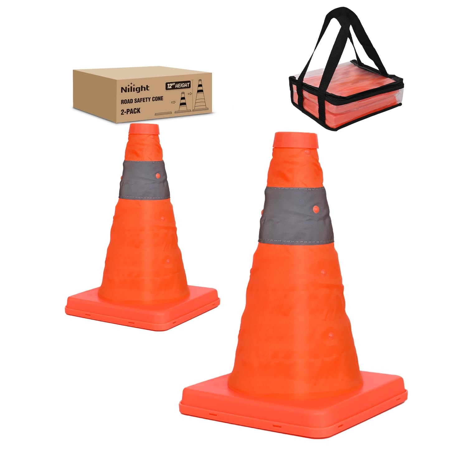 12 Inch Collapsible Traffic Safety Cones Parking Cones with Reflective Collars