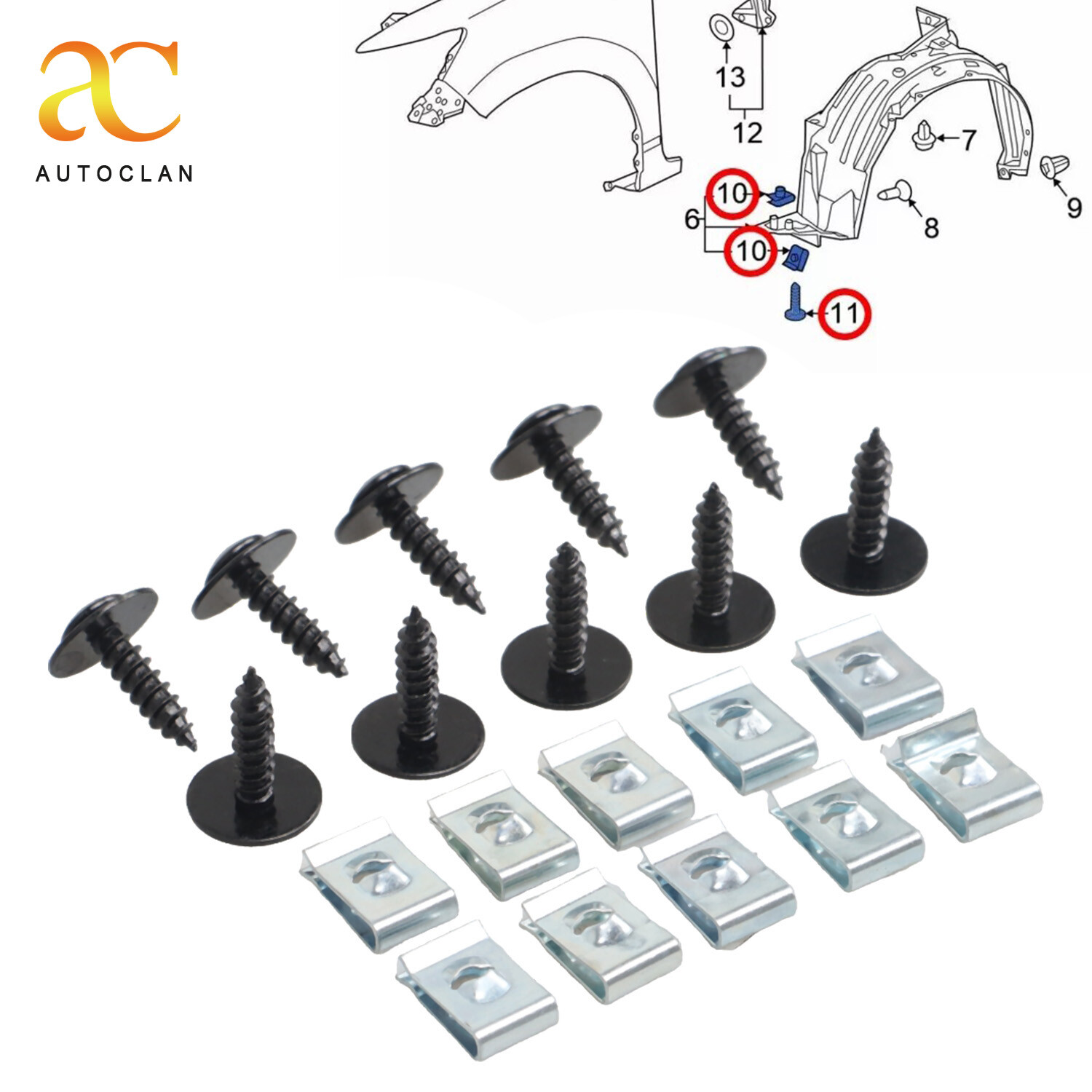 10x Splash Shield Screw Fender Liner Screw & Nut Kit for Honda Civic Odyssey