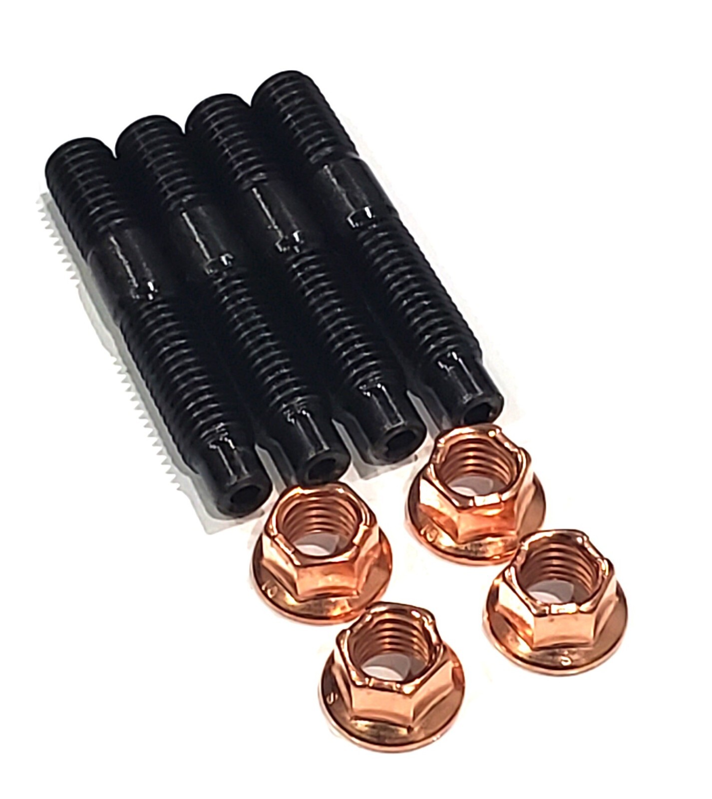 M8x1.25-46mm Stud & Copper Coated Metal flange lock Nut 10mm Hex (Qty 4 each)