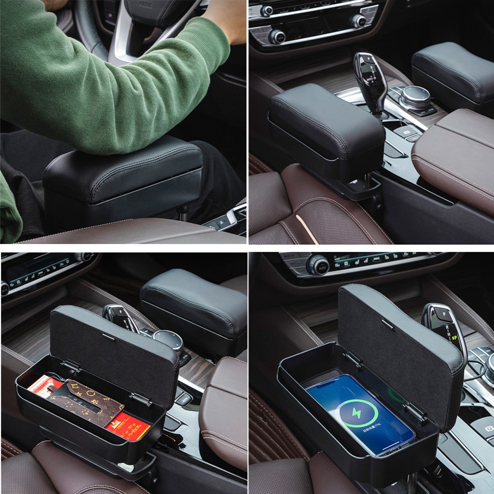 Car Adjustable Height Center Console Extender Armrest Box with Wireless Charger