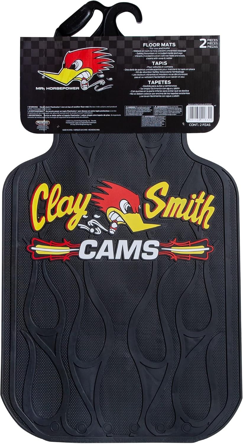 Pair of Clay Smith Cams Mr Horsepower Universal Front Floor Matts 26.75×18 inch