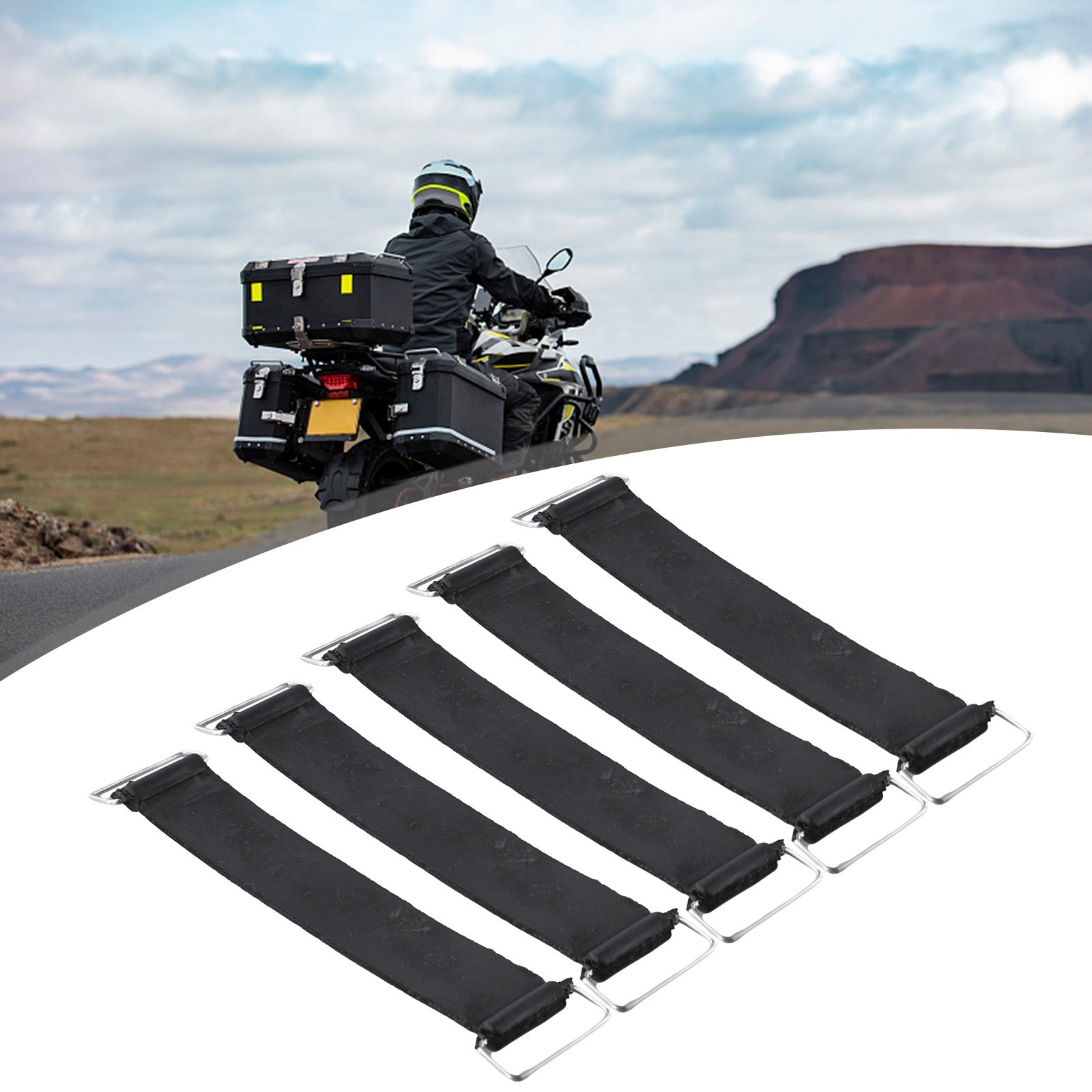 Adjustable 5Pcs Rubber Battery Straps for Motorcycles with Metal Buckles