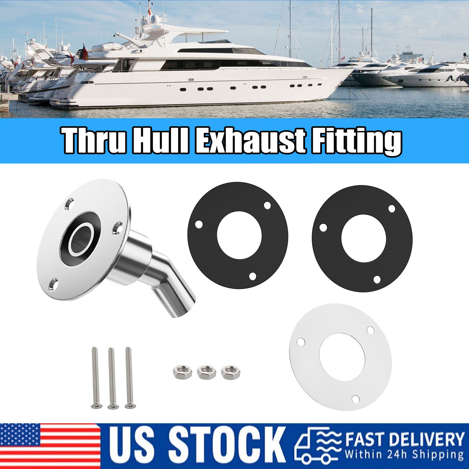 Stainless steel thru hull / exhaust skin fitting 24mm sim to Webasto Eberspacher