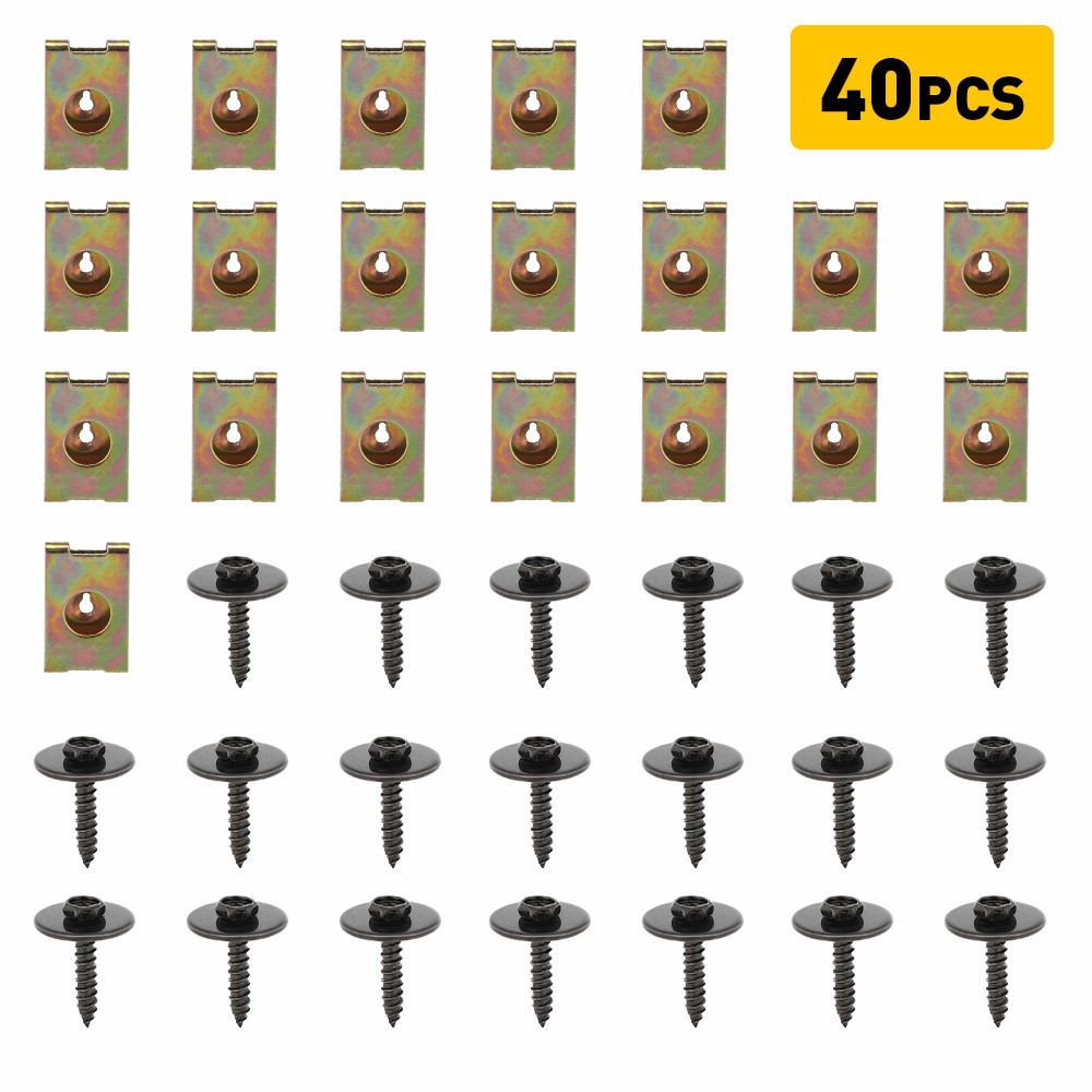 40x Metal Car Door Screw Body Fender Bumper Retainer U Nut Clips Gasket Fastener