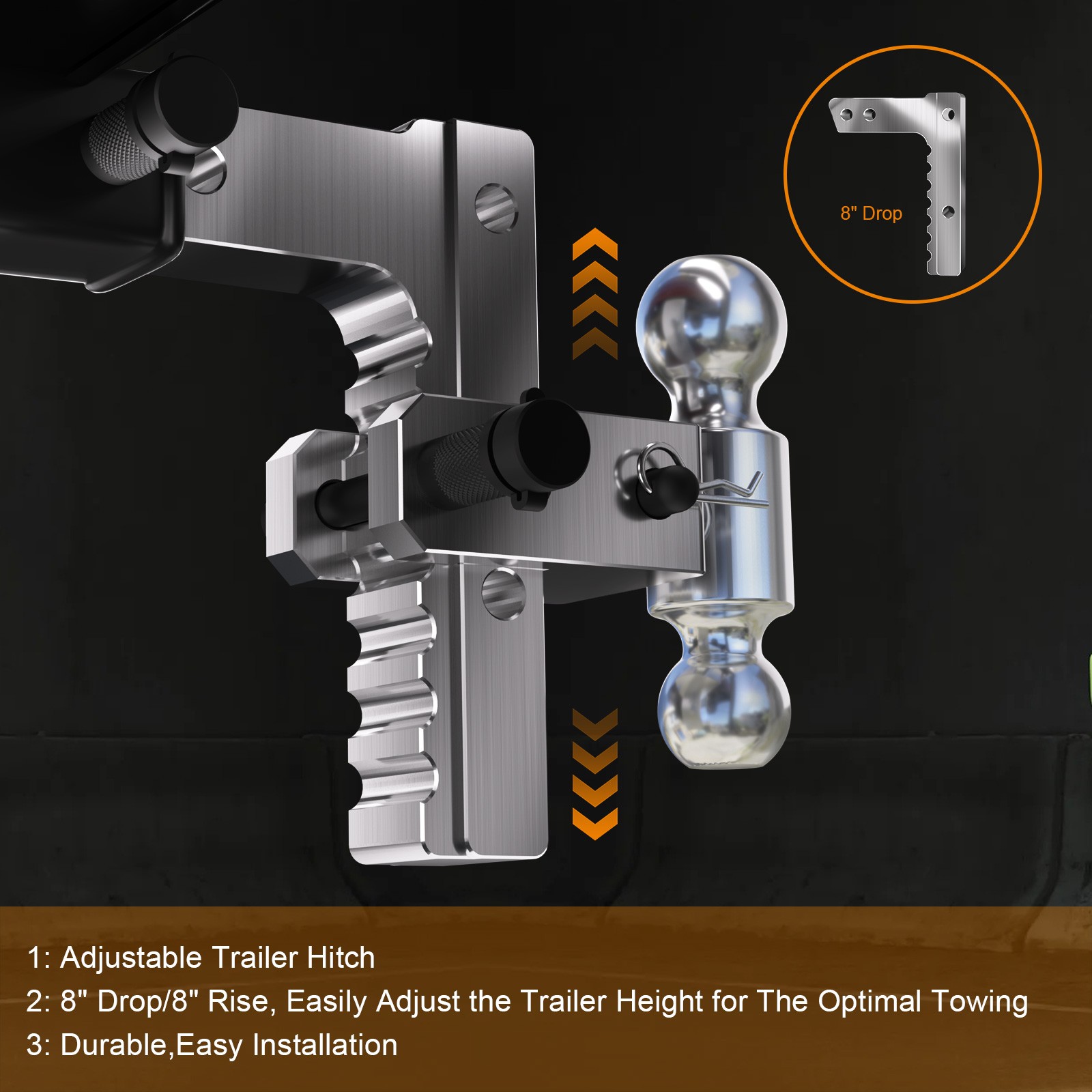 New 2″ Receiver 8″ Drop/Rise Adjustable Towing Trailer Hitch 12500 lb w/Locks