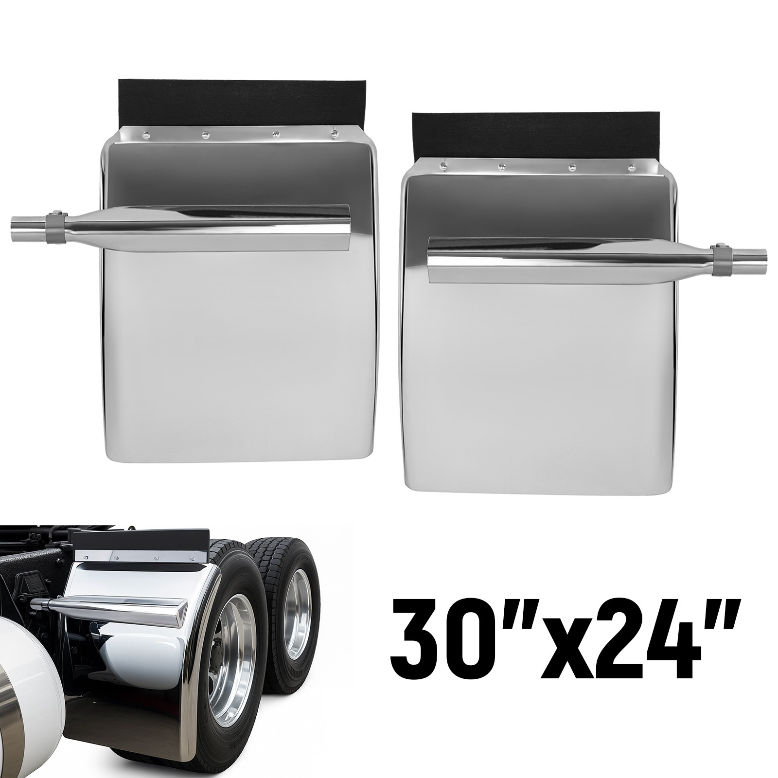Pair Stainless Steel 30″x24″ Quarter Fender W/Flush Mount Bracket For Semi Truck