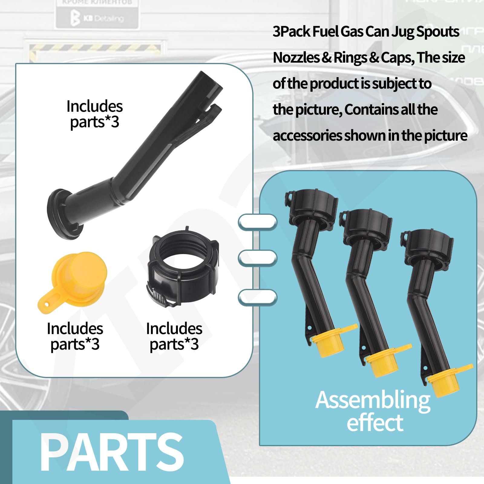 3 Pcs Fuel Gas Can Jug Spouts Nozzles & Rings & Caps for Blitz 900302 Black