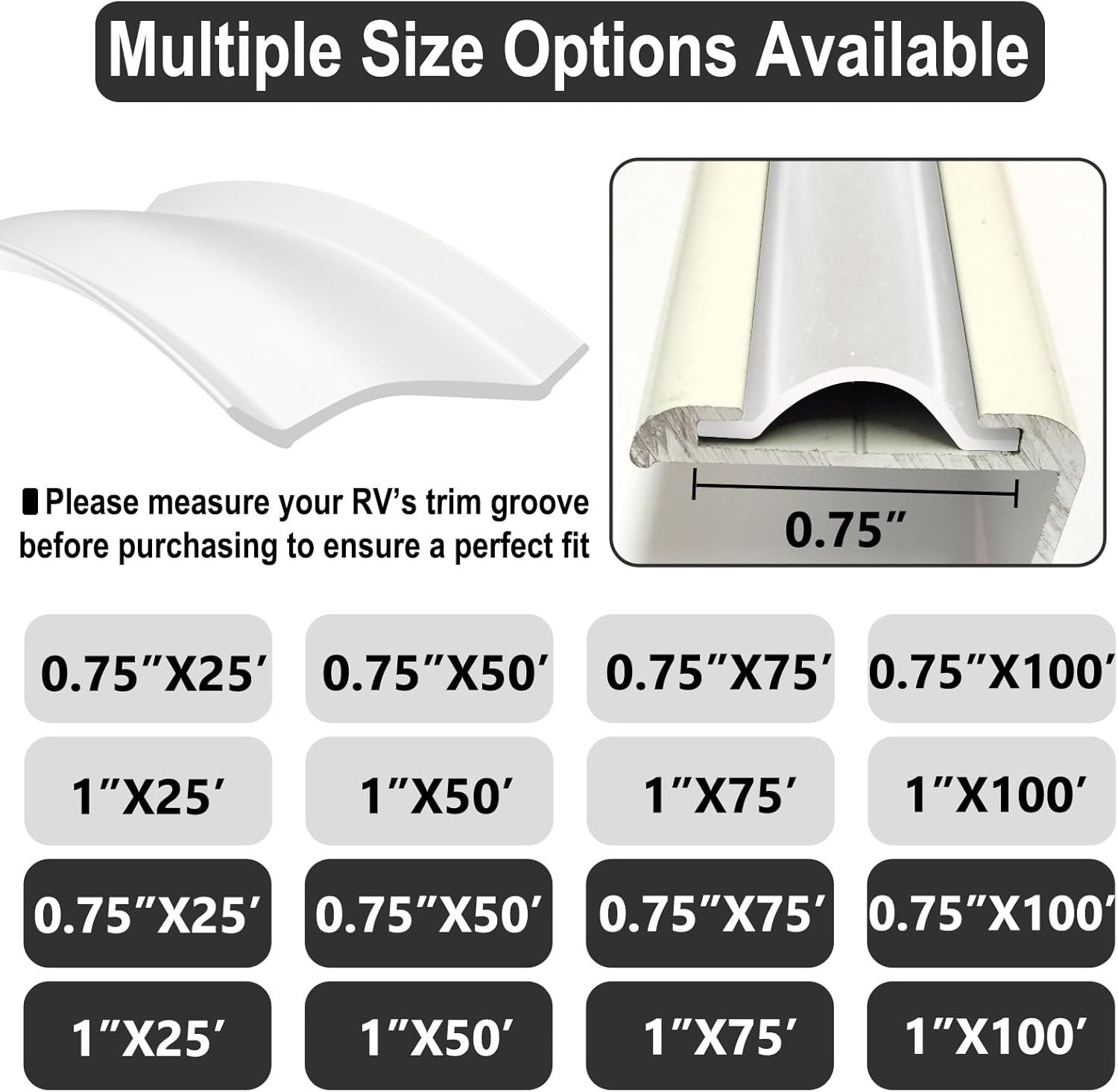 Easy Install 0.875” Heavy-Duty Vinyl RV Trim – 25 ft for Enhanced Appearance
