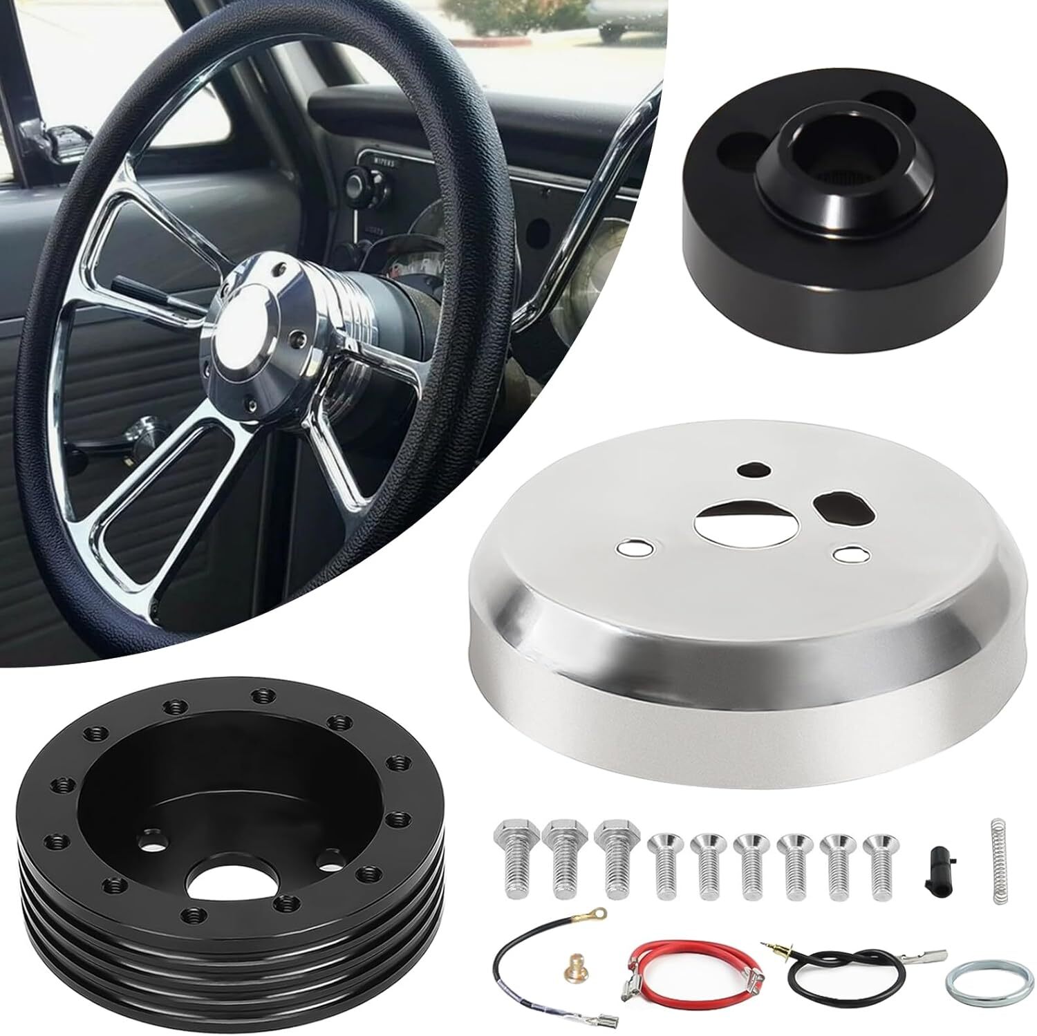 5 & 6 Hole Steering Wheel Polished Hub Adapter Flaming River Ididit For GM Chevy
