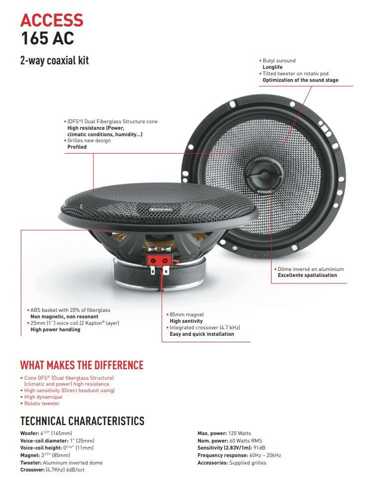 FOCAL 165AC Access Series 16.5 cm (6.5″) 2-Way Coaxial Speaker Set 120 Watt