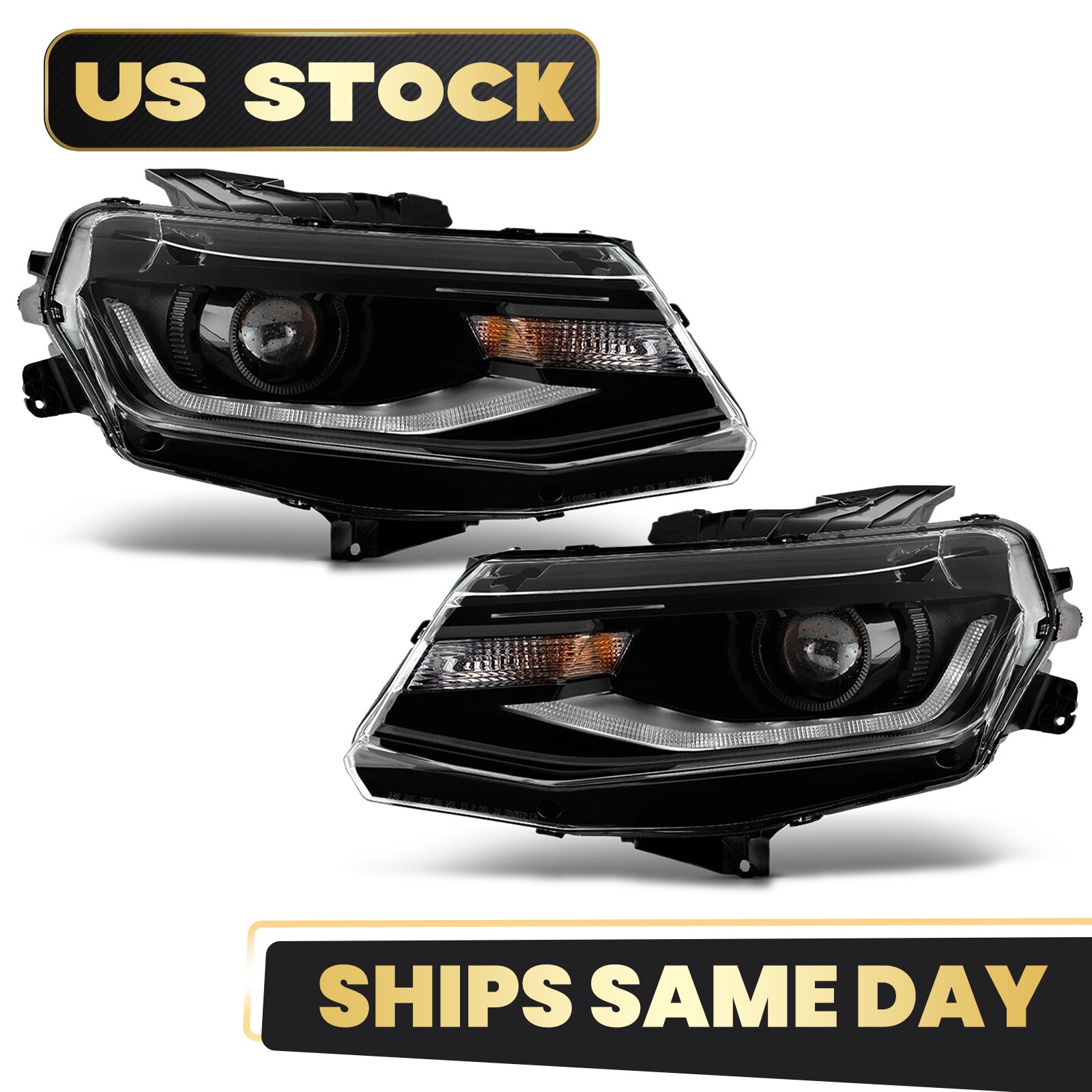 HID Headlight For 2016-2024 Chevy Camaro w/Bulb w/Ballast Left+Right Pair