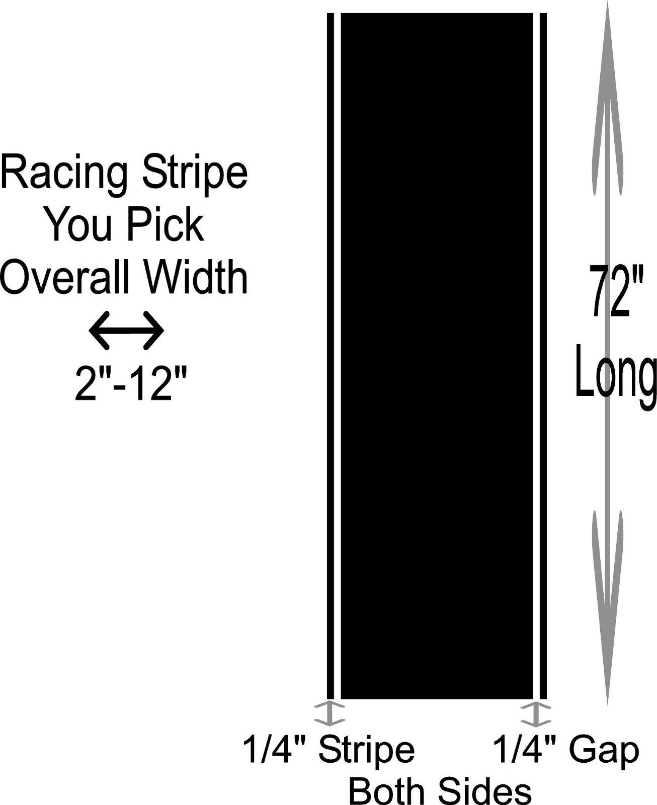 Racing Stripe – Various Widths -Vinyl Decal for Cars, Trucks, Autos, RV’s etc.