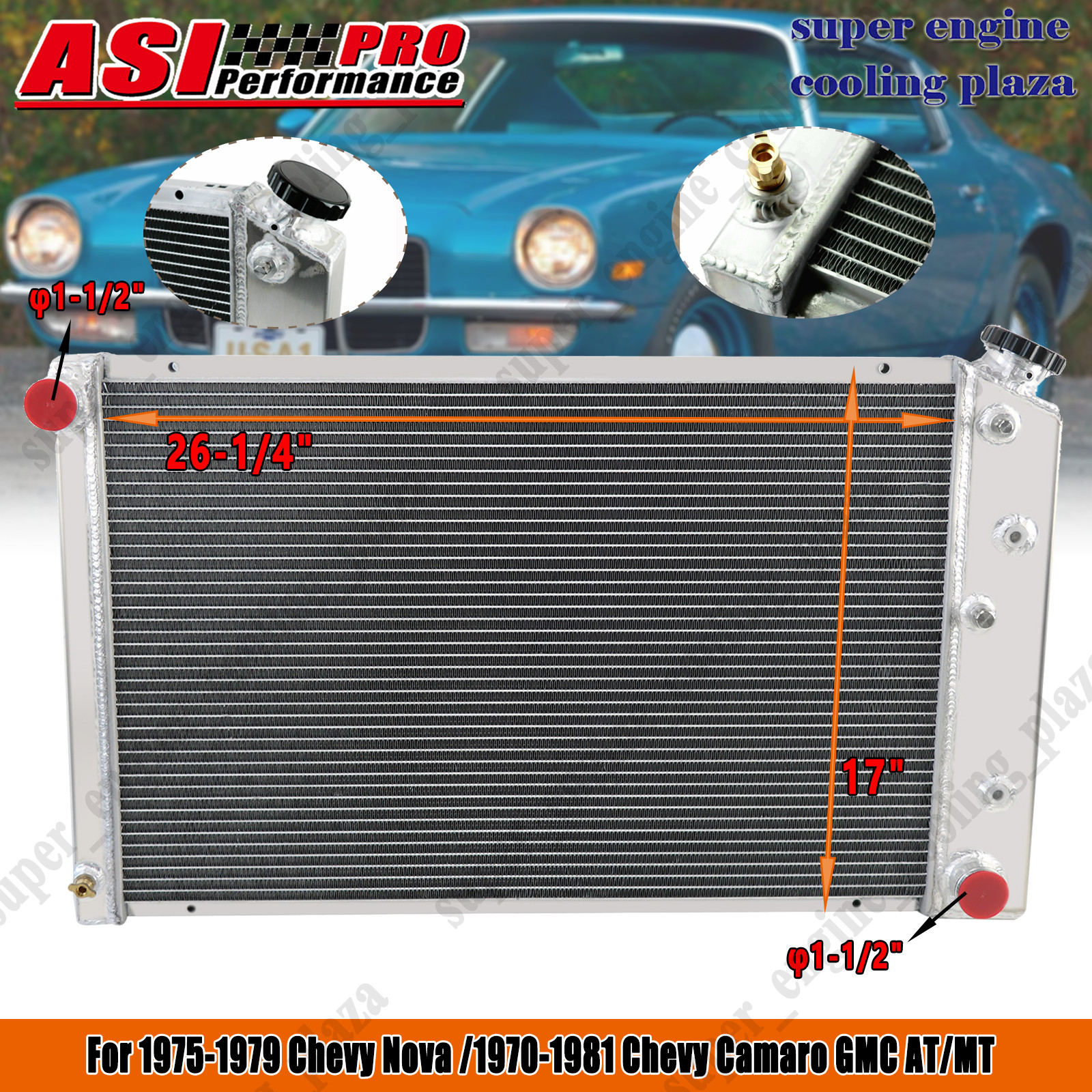 4-Row Core Radiator Fits 1975-1979 Chevy Nova /1970-1981 Chevy Camaro GMC AT/MT