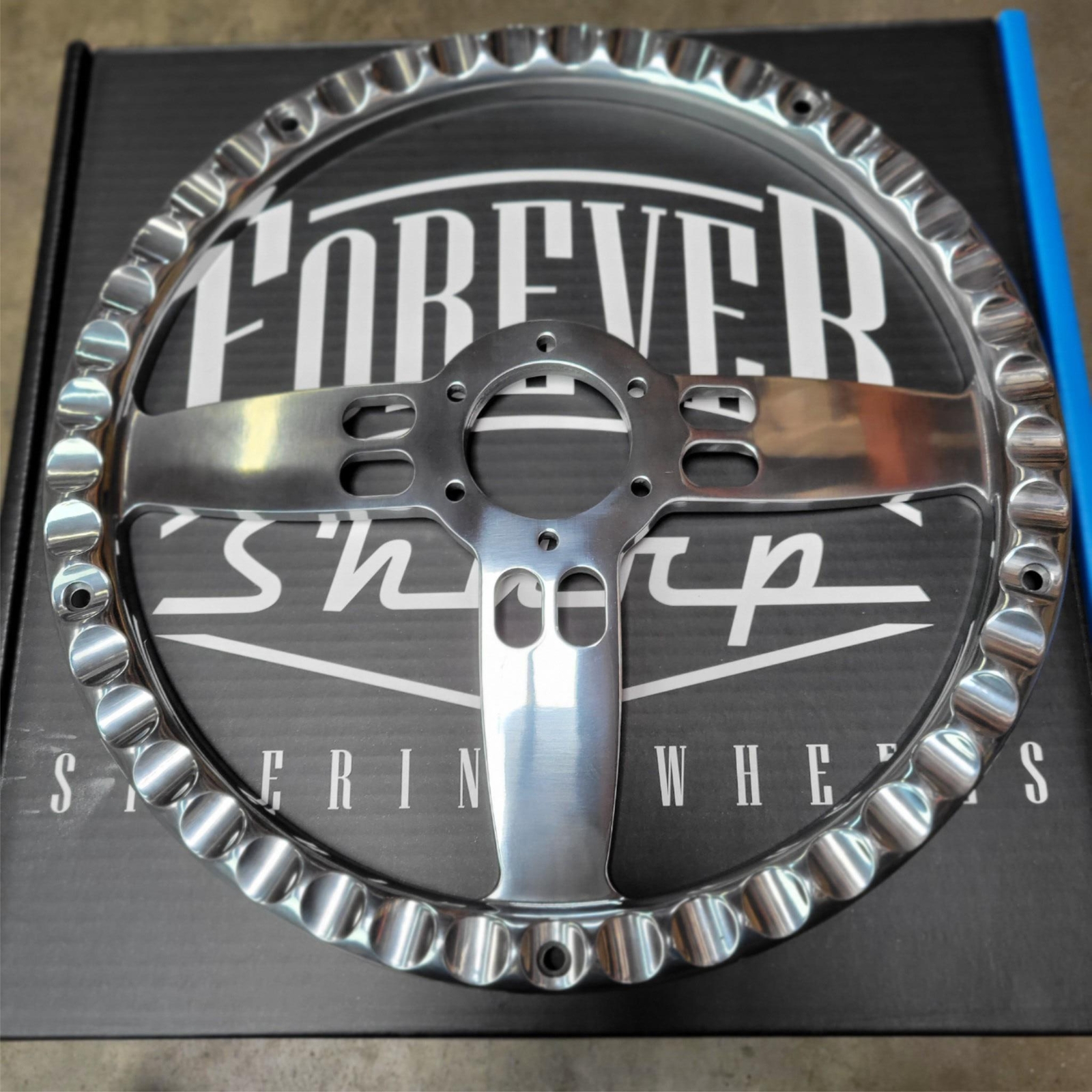 14″ Inch Billet Steering Wheel Royal Blue Half Wrap + Horn – 6 Hole C10 Camaro