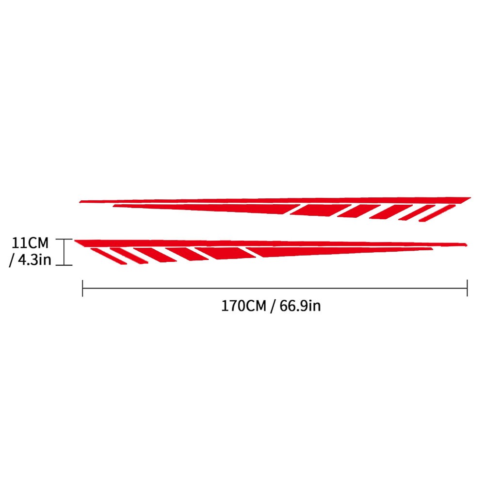 2pcs 67” Red Sport Racing stripes Body Side Skirt Vinyl DIY Decal Stickers