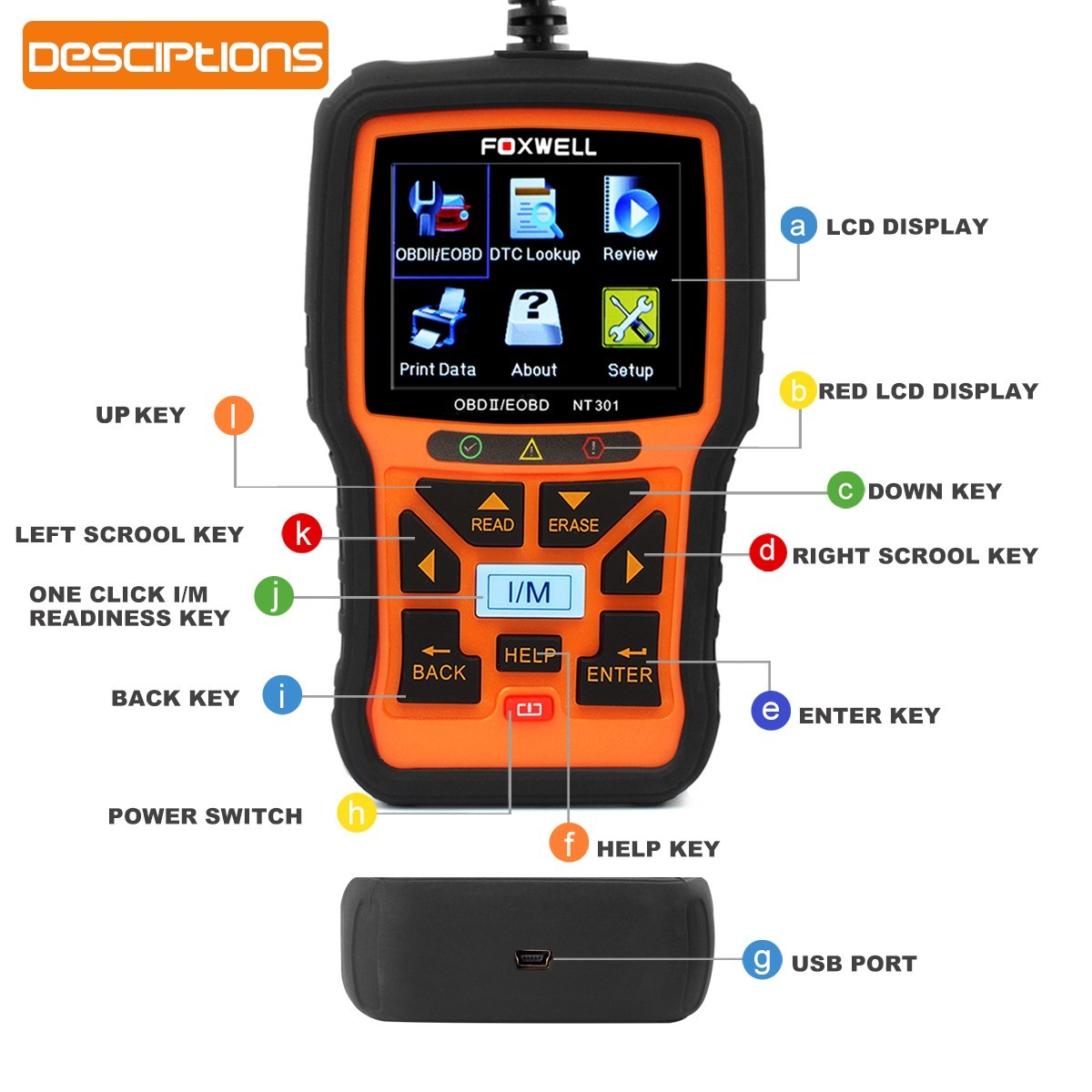 Foxwell NT301 OBD2 Scanner Code Reader Check Engine Fault Car Diagnostic Tool