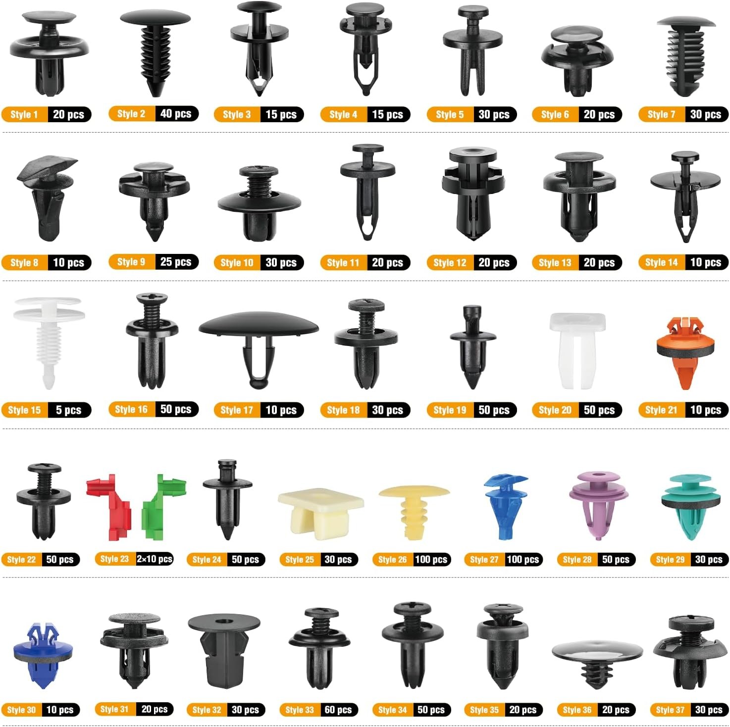 1295PCS Car Retainer Auto Fasteners Body Plastic Trim Clips Pin Rivet Bumper Kit