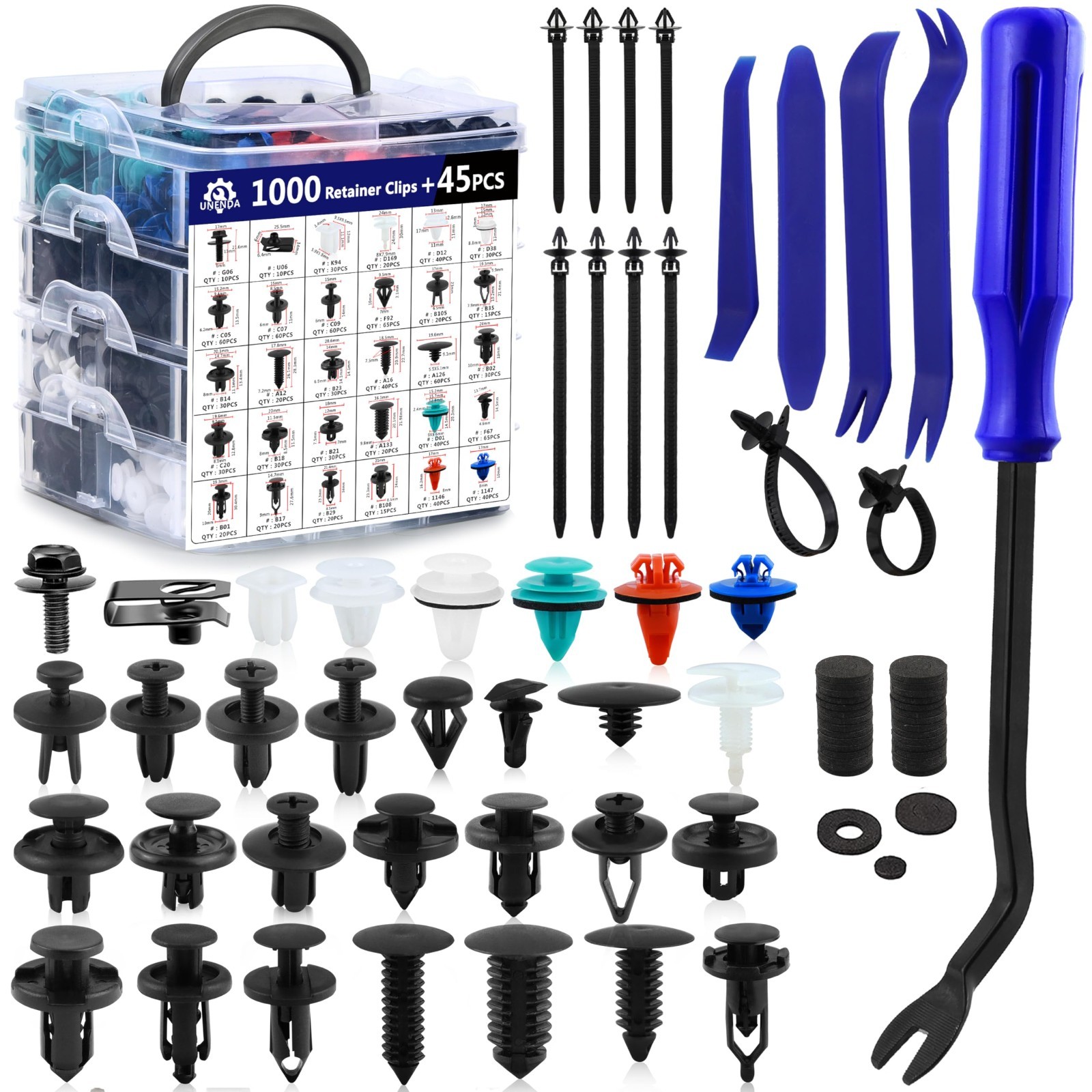 1045PCS Car Push Retainer Clips – Auto Fasteners Set, 30 Sizes, Nylon Rivets & R