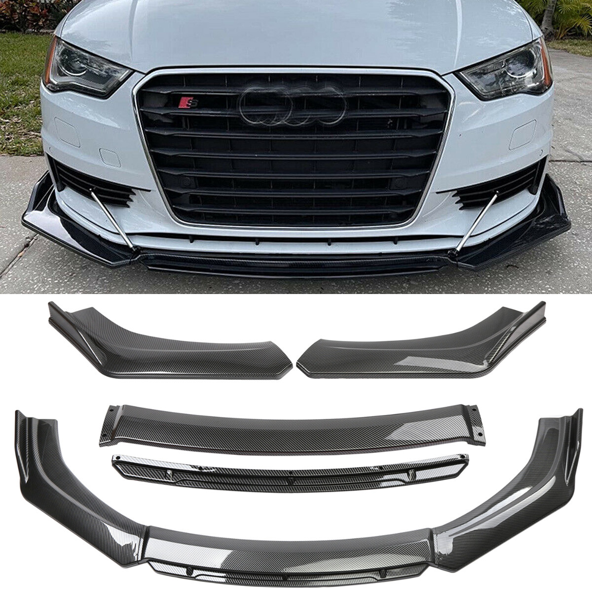 For Audi A5 A4 A3 S5 S4 S3 Front Bumper Lip Splitter Chin Spoiler Carbon Fiber