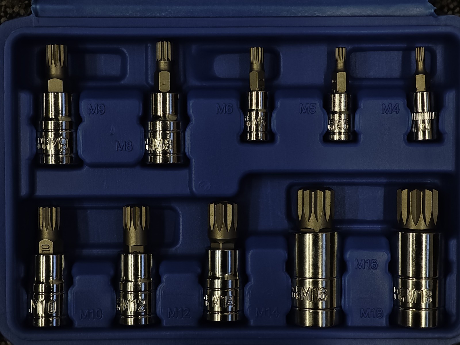 10pc XZN Triple Square Spline Bit Socket Set 12 Point Tamper Proof MM w/Case