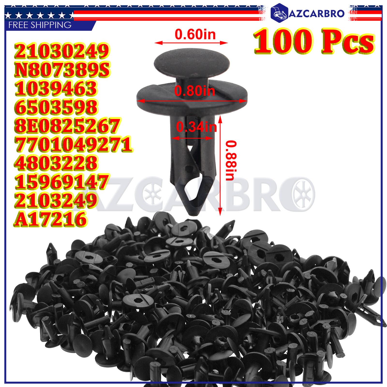 100pcs For GM,Ford,Chrysler VW 21030249 Air Baffle to Carriage Push Retainer
