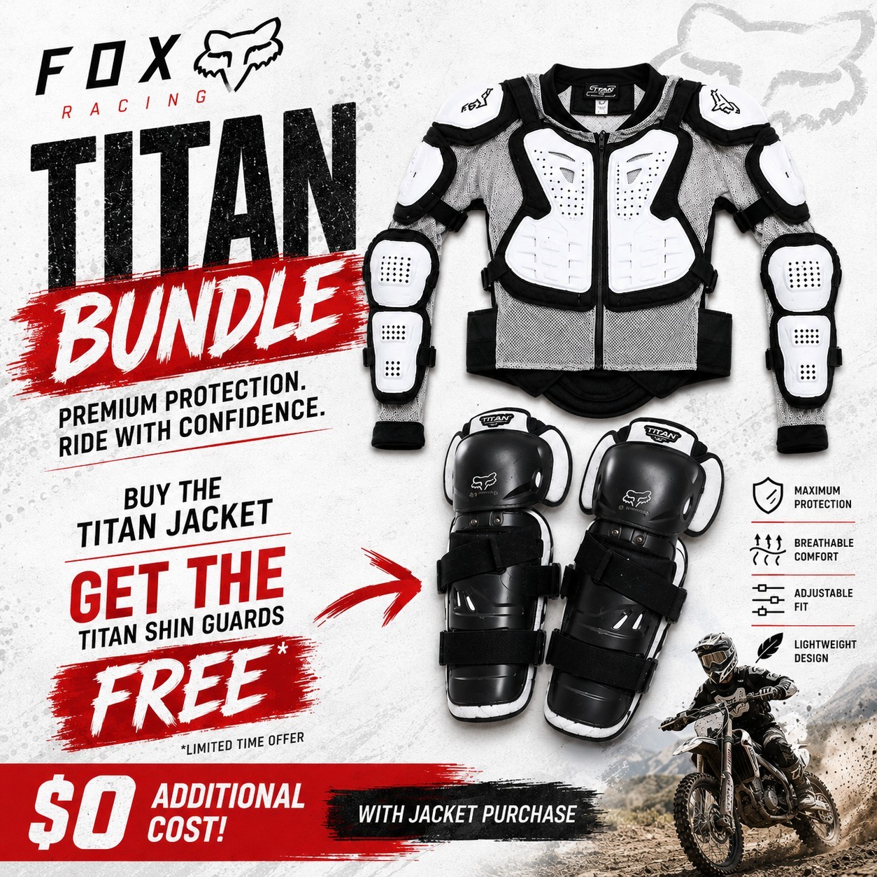 FOX Racing Jacket Shin Guards Titan Sport MX MTB Body Armour Bundle Mens L