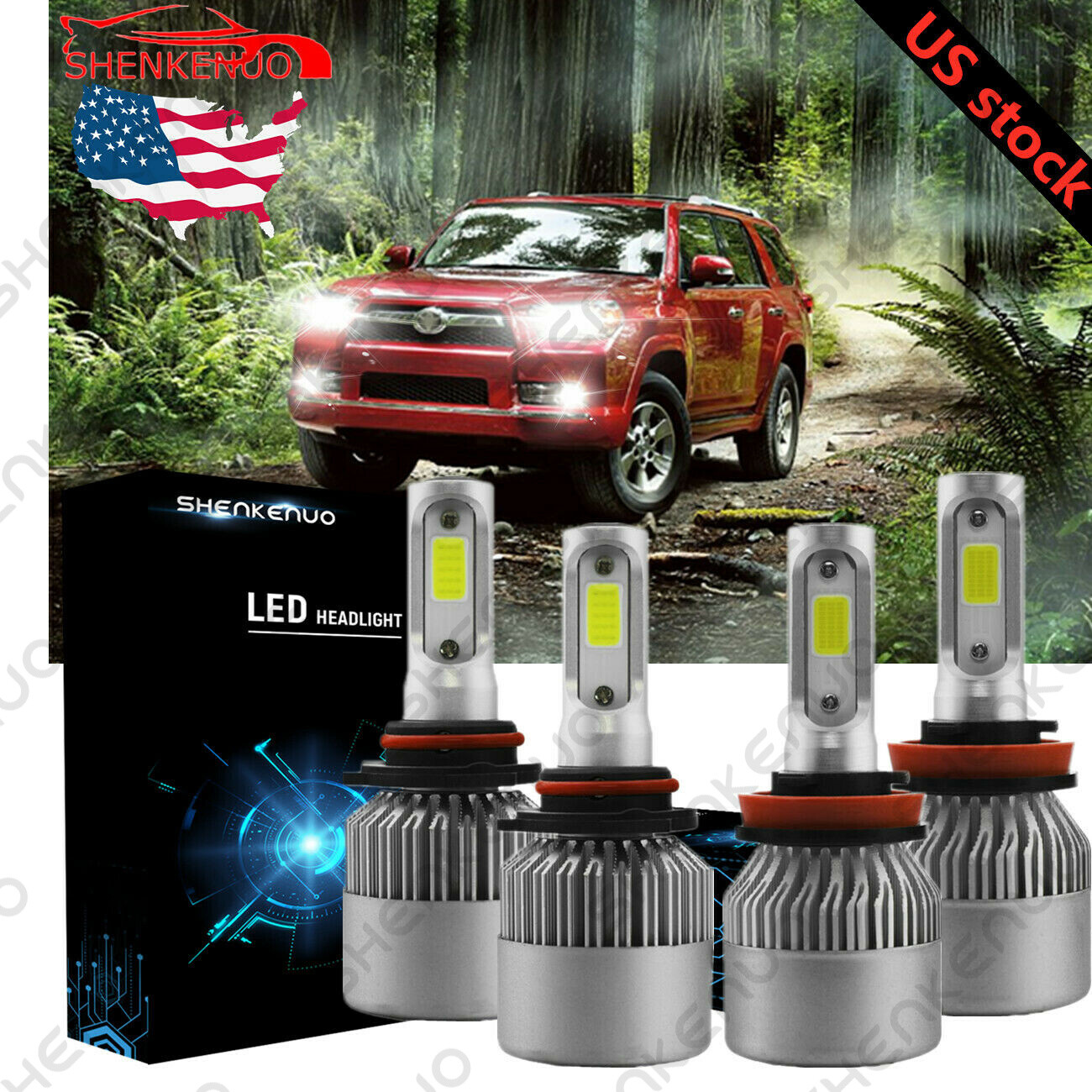 9005 HB3 + H11 H9 H8 LED Headlight Bulb for Toyota Camry High Low Beam White Kit