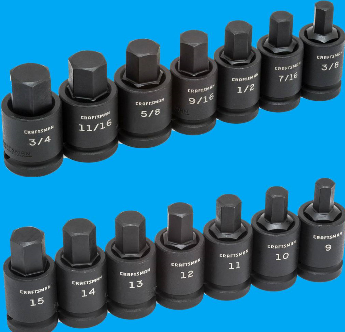 Craftsman 1/2 Drive Impact 14 Piece HEX ALLEN Key Bit Socket Set 7 Metric MM SAE