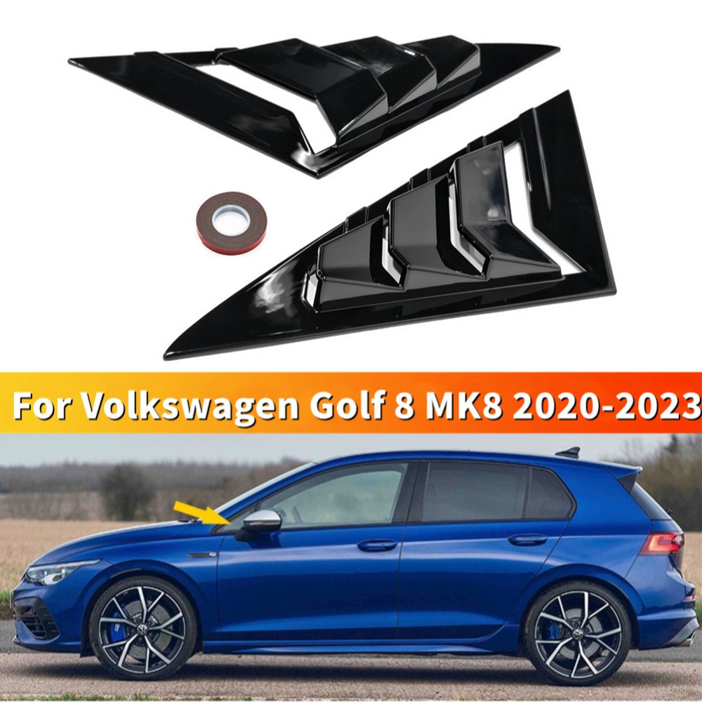 Gloss Black Front Window Louver Shutter Cover Trim For VW Golf 8 MK8 2020-2023
