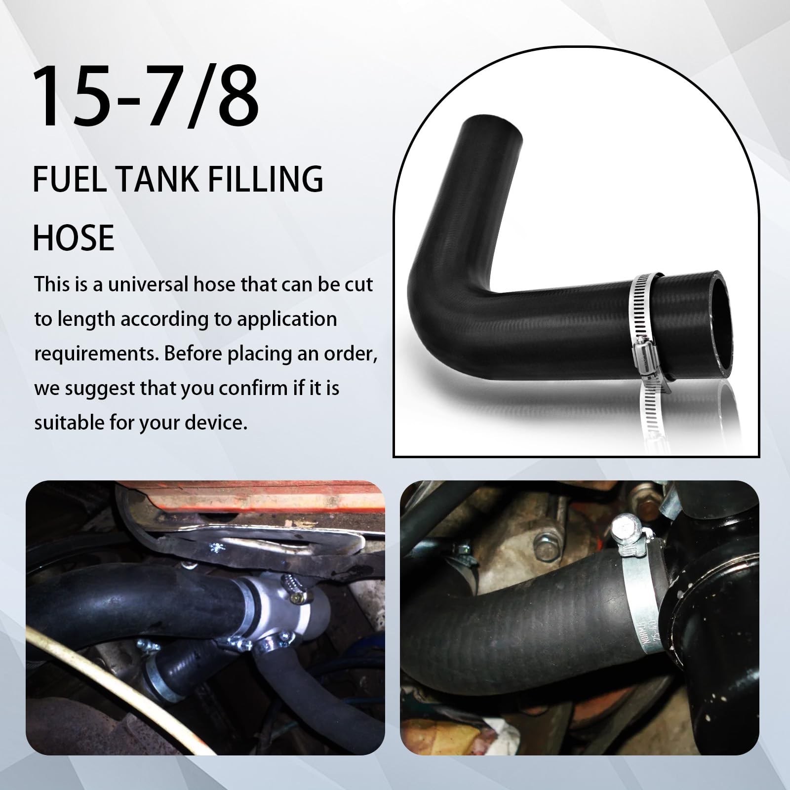 1 3/8 inch Fuel Filler Neck Hose With 4 Clamps, 15 7/8″ 1.375″ ID, Black