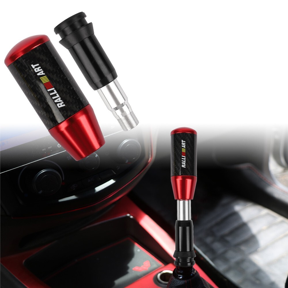 Universal 178mm RALLIART Red Aluminum Carbon Fiber Automatic Car Gear Shift Knob