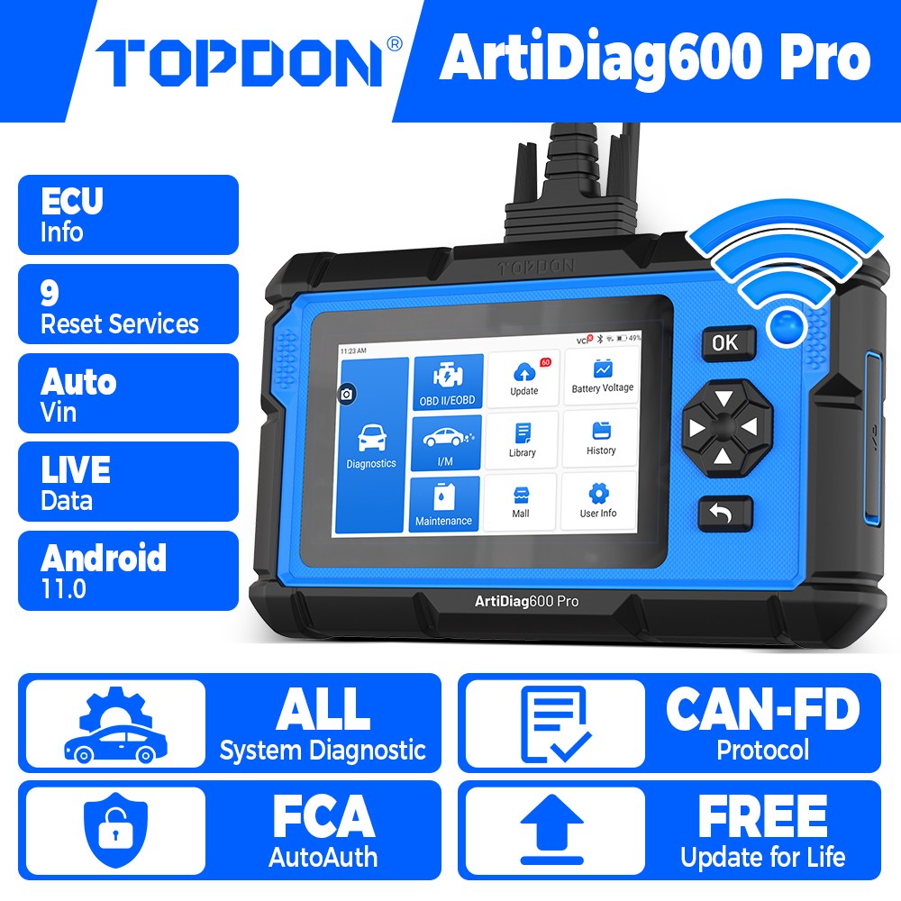 TOPDON AD600 PRO OBD2 Scanner 9 Reset ABS Injector Oil SAS All System Scan Tool